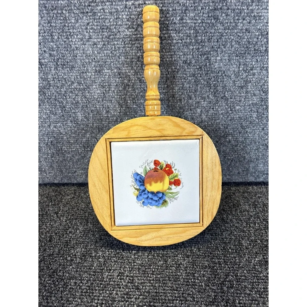 Vintage~Wood Trivet~Fruit Tile~Kitchen Decor